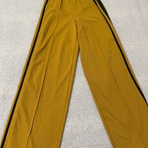Mustard Yellow Wide-Leg Pants with Black Stripe